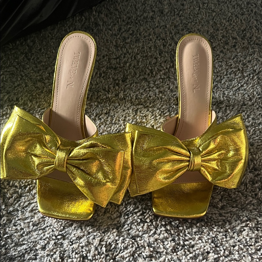 Twelve AM Co. x Nichole Lynel Gold Bow Slide Heels